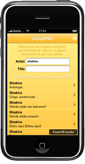 SongDNA search results screenshot iPhone